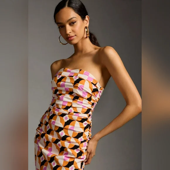 Anthropologie Print Strapless Dress‎ - Picture 3 of 9